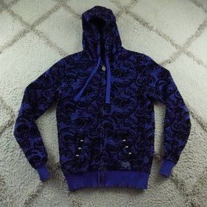Fox Riders Hoodie Womens Large Lace Black Blue Full Zip Studded